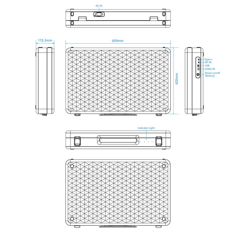 ブリーフケース型 AndroidタブレットPC PAP-270のケースの外形寸法図