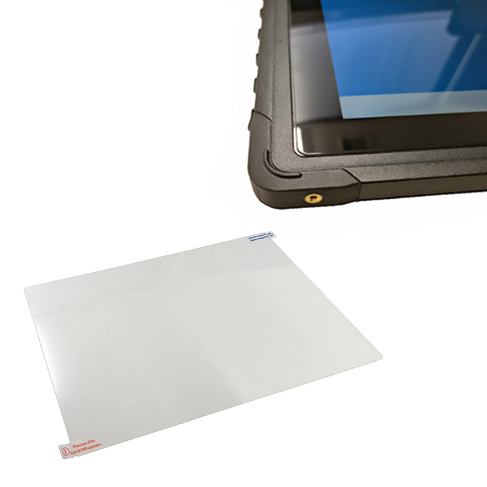 ユニテックの業務用タブレットTB170 Plusのディスプレイにスクリーンプロテクターが貼ってある様子