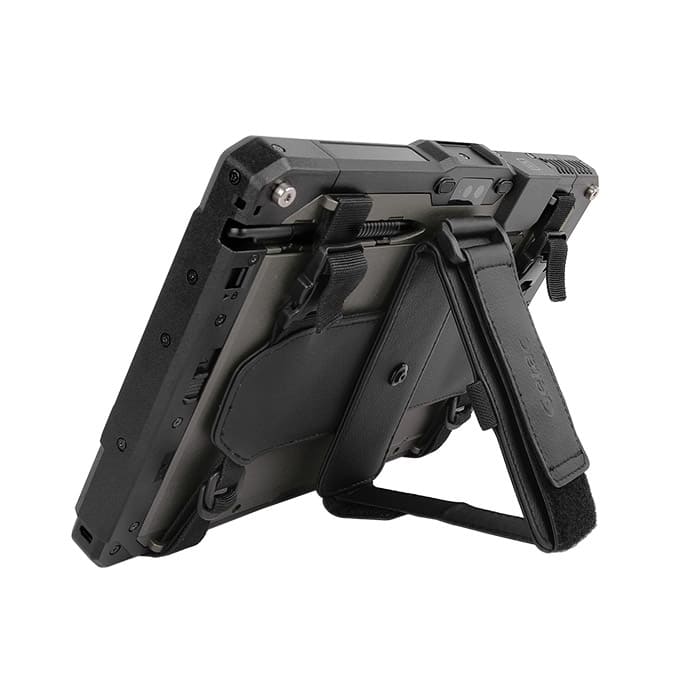 UX10-EXをオプションのハンドストラップのスタンド機能を使っている様子