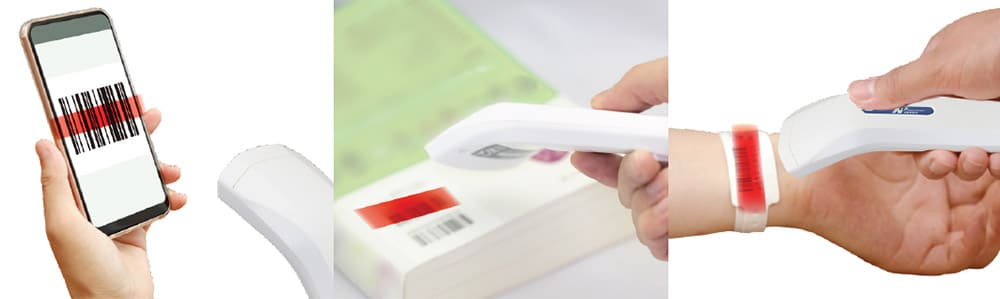 日栄インテックの抗菌バーコードリーダー「NC‑41U」の赤色LEDエイミングの画像