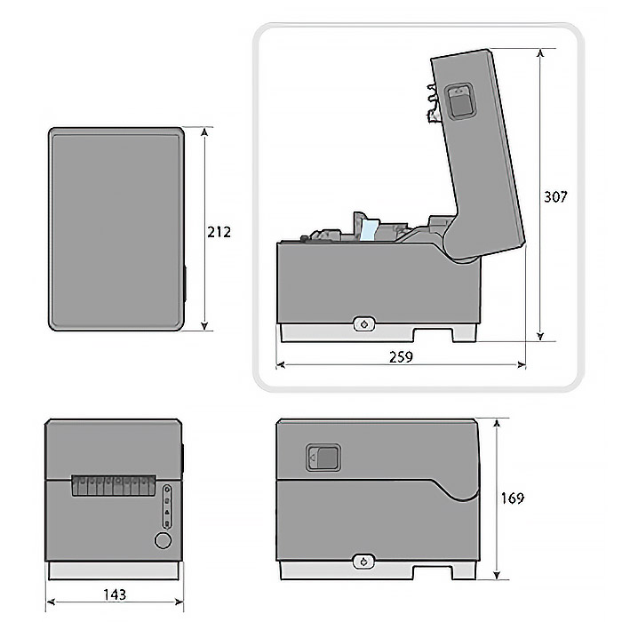 スター精密 ラベルプリンター mC-Label3シリーズ（MCL32CI / MCL32CBI）のサイズ図解