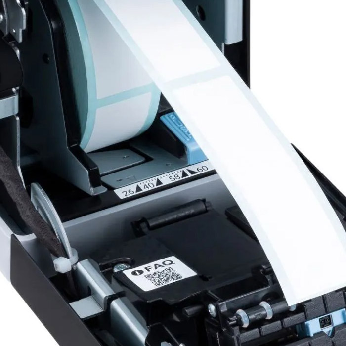 スター精密のサーマルラベルプリンターmC-Label2シリーズの用紙幅調整アジャスターのイメージ。ペーパーガイドなどのパーツ交換が不要な方式を採用している。