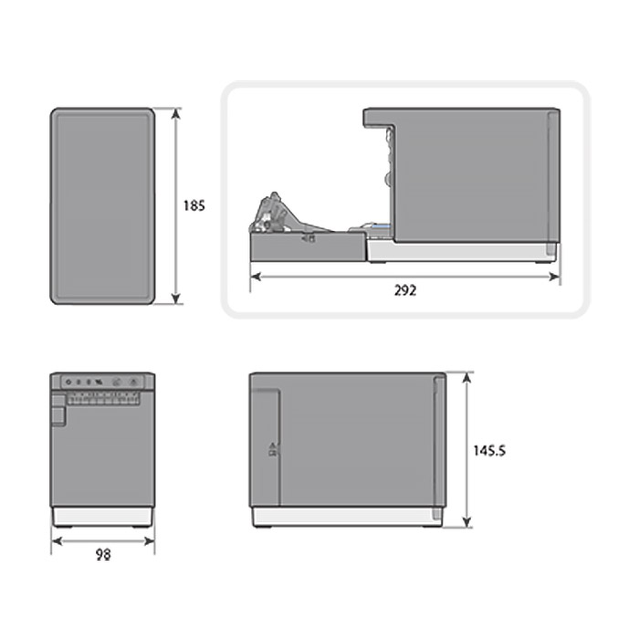 スター精密のサーマルラベルプリンターmC-Label2シリーズの外形寸法図